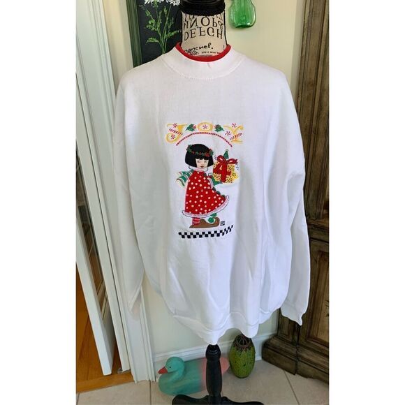 Vintage 90s Mary Engelbreit Artist Christmas Sweatshirt - Picture 1 of 7